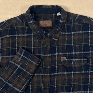 Orvis Big Bear Heavyweight Flannel Mens XXL Blue Brown Plaid Hand Pockets